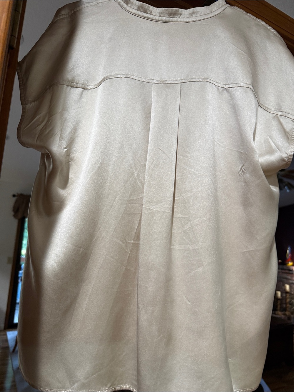 Banana Republic Cream Silk Short Sleeve Henley Blouse - Picture 4 of 4